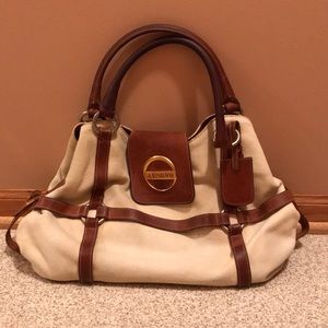 a. testoni Tote and Shoulder Bag, Brown Leather with Cotton